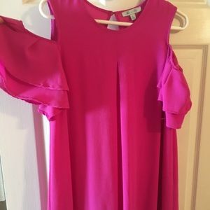 Hot pink cold shoulder dress